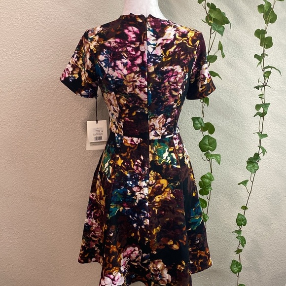 Who What Wear Dress Womens XS Black Watercolor Floral Fit and Flare Stretch Boho - Picture 5 of 9